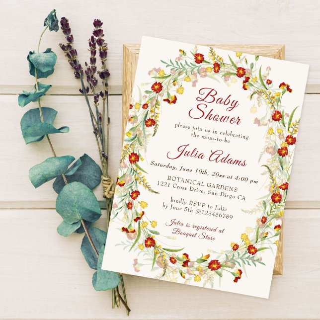 Convites Chá de fraldas de folhagem Amarelo Amarelo de Flor (Criador carregado)