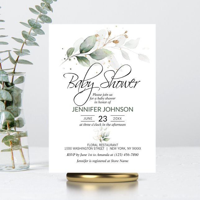 Convites Chá de fraldas de Folhagem Botânica de Aquarela (Watercolor Botanical Foliage Greenery Baby Shower Invitation)