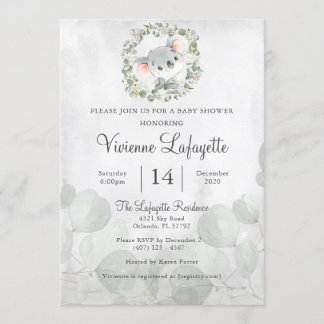 Convites Chá de fraldas de Folhagem Elegante Koala Eucalypt