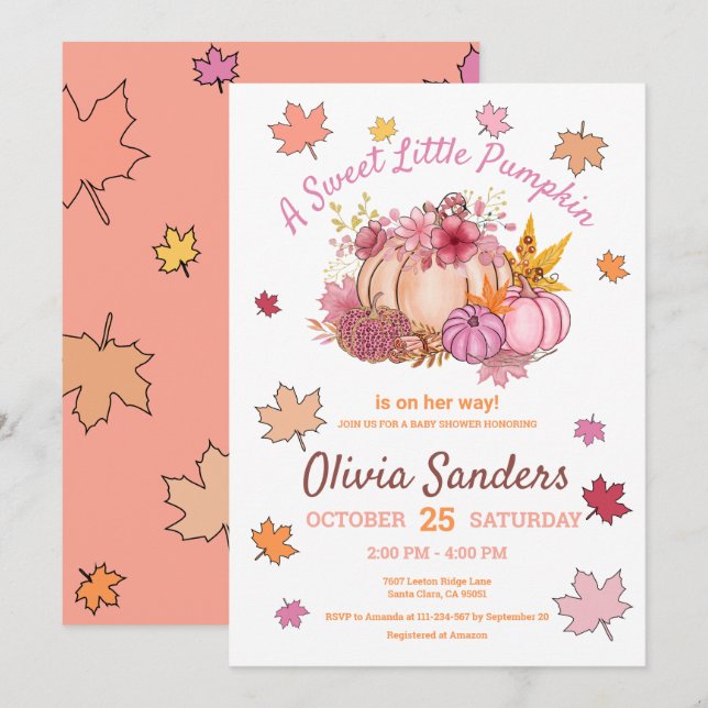 Convites Chá de fraldas De Folhas De Abóbora Bonitas E Boni (Frente/Verso)