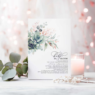 Convites Chá de fraldas de Folhas Douradas Cinza-Verde Suc