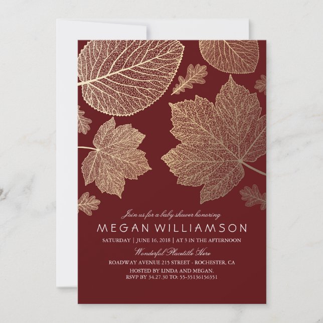 Convites Chá de fraldas de Folhas Douradas e Turfeiras (Frente)