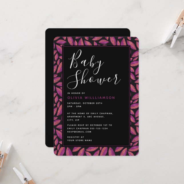 Convites Chá de fraldas de Folhas Roxas (Frente/Verso In Situ)