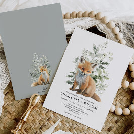 Convites Chá de fraldas de Folhas Verdes de Raposa Moderna