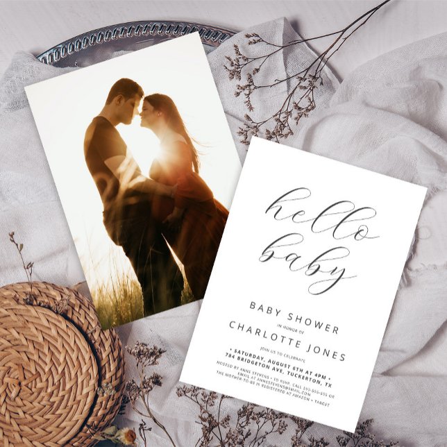 Convites Chá de fraldas de Foto Mínimo do Baby Modern (Criador carregado)