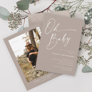 Convites Chá de fraldas de Foto Neutro de Gênero de Script