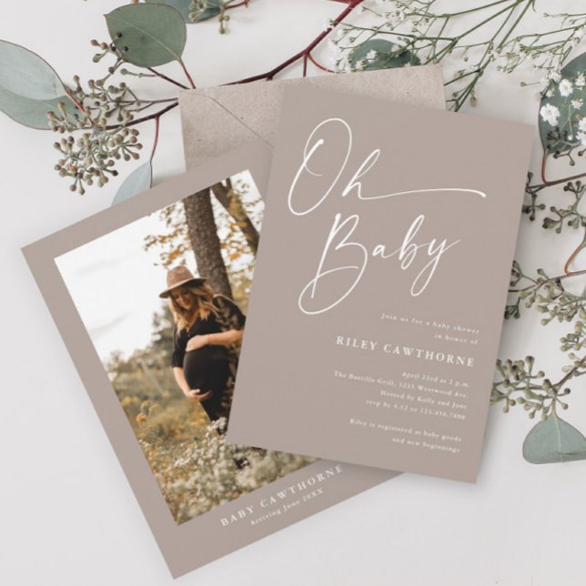 Convites Chá de fraldas de Foto Neutro de Gênero de Script  (Criador carregado)