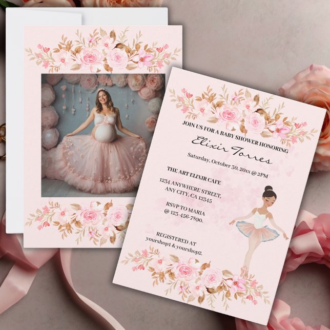 Convites Chá de fraldas de Fotografia Ballerina Moderna e B (Criador carregado)