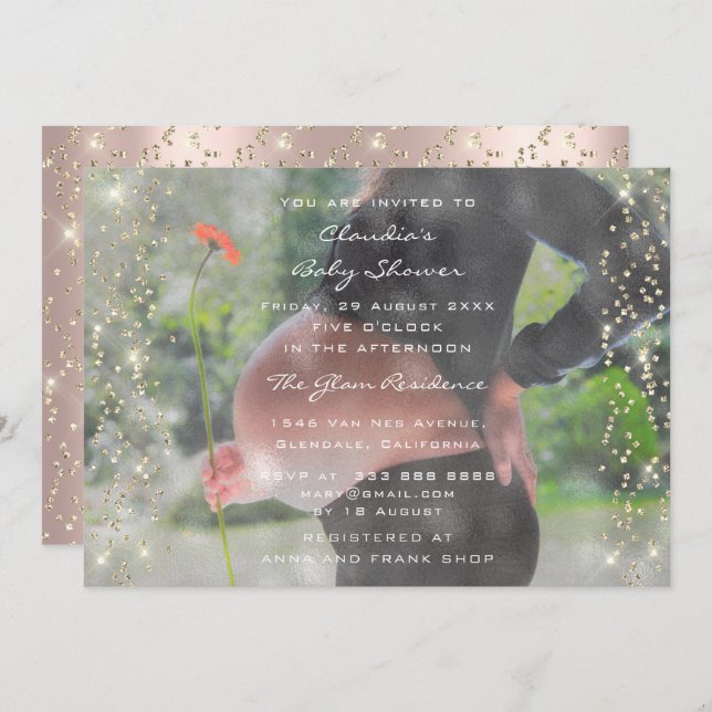 Convites Chá de fraldas de Fotografia Birthday Rosa Confett (Frente/Verso)