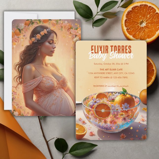 Convites Chá de fraldas de Fotografia de Citrus Laranja Qui (Criador carregado)