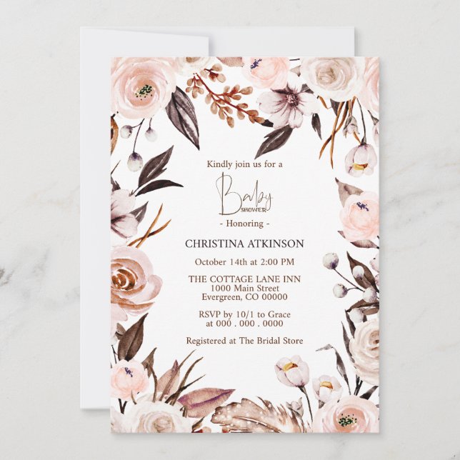 Convites Chá de fraldas de Fotografia de Flor Selvagem Pers (Frente)