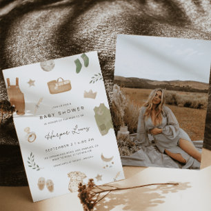 Convites Chá de fraldas de Fotografia de Roupas Neutro por