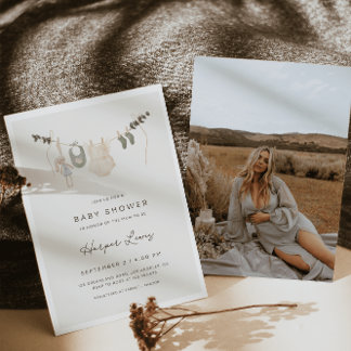 Convites Chá de fraldas de Fotografia de Roupas Neutro por