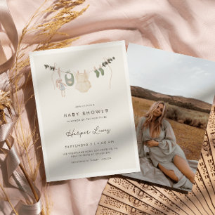 Convites Chá de fraldas de Fotografia de Roupas Neutro por 