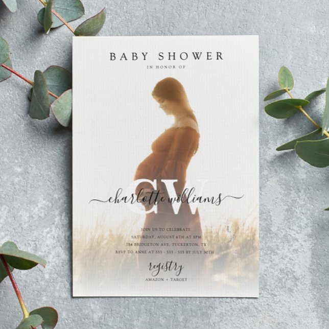 Convites Chá de fraldas de Fotografia de Script Moderno Mon (Criador carregado)