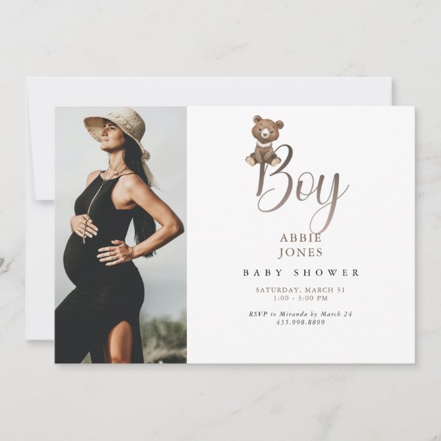 Convites Chá de fraldas de Fotografia do Rapaz Urso Bonito (Frente)