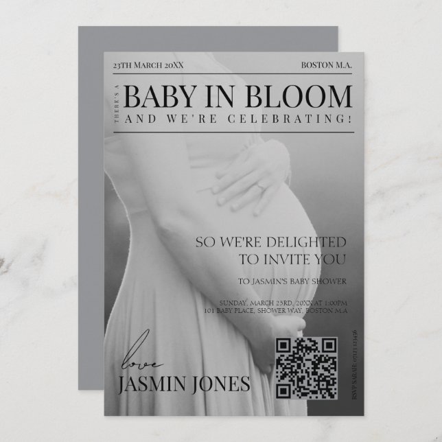 Convites Chá de fraldas de Fotografia Editorial do Estilo d (Frente/Verso)