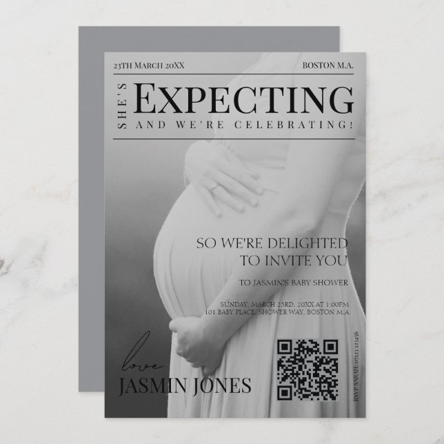 Convites Chá de fraldas de Fotografia Editorial do Estilo d (Frente/Verso)