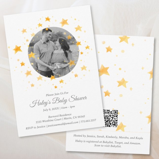 Convites Chá de fraldas de Fotografia em Estrela Pequena Tw (Twinkle Twinkle Little Star Photo Baby Shower Invitation
)