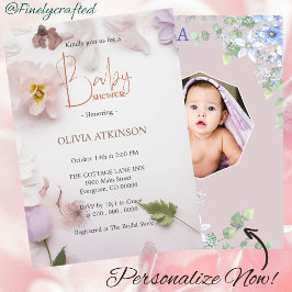 Convites Chá de fraldas de Fotografia Floral Personalizada