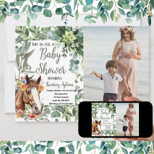 Convites Chá de fraldas de Fotografia Personalizada Floral 