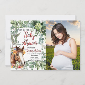 Convites Chá de fraldas de Fotografia Personalizada Floral 