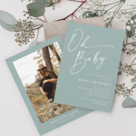 Convites Chá de fraldas de Fotografia Verde do Script Moder