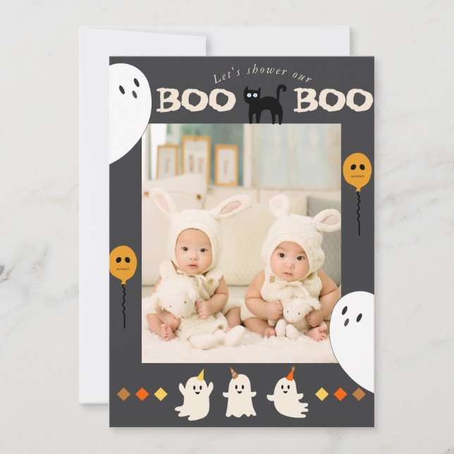 Convites CHÁ DE FRALDAS de Fotografias de Ghost e Gato Negr (Frente)
