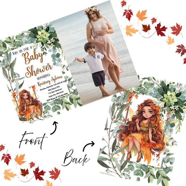 Convites Chá de fraldas de Fotografias Personalizadas da Aq (🍂✨ Autumn Fairy Watercolor Baby Shower Invitation – A Whimsical Fall Celebration! 🧚‍♀️)