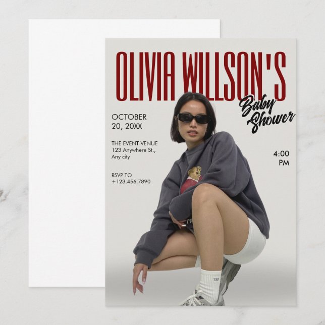 Convites Chá de fraldas de fotos da revista Fashion (Frente/Verso)