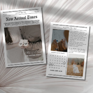 Convites Chá de fraldas de fotos de jornal do calendário