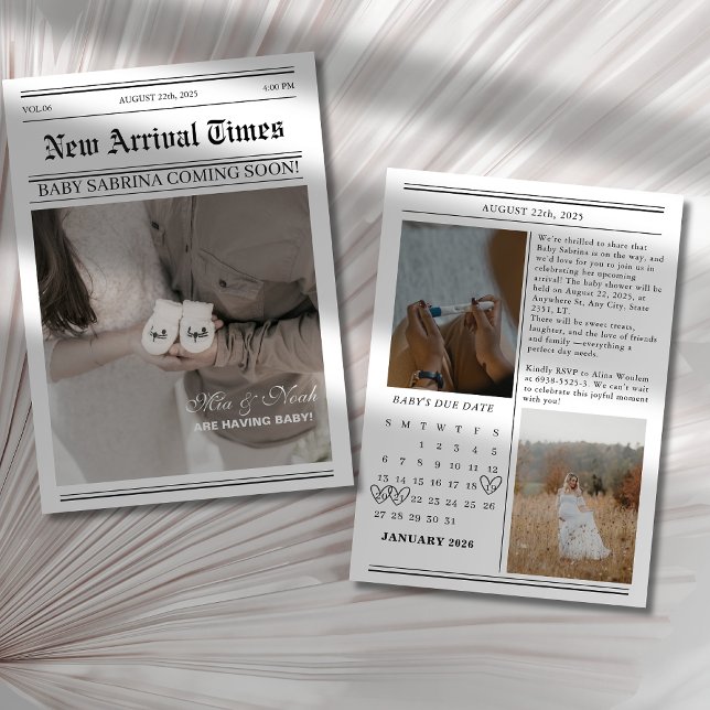 Convites Chá de fraldas de fotos de jornal do calendário (Criador carregado)