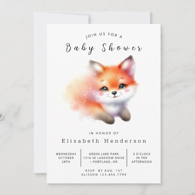 Convites Chá de fraldas de Fox da Floresta de Boho Cuja (Frente)