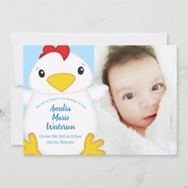 Convites Chá de fraldas de frango azul (Frente)