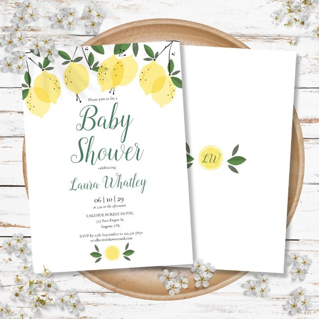 Convites Chá de fraldas de Fruta de limão moderno (Modern Lemon Citrus Fruit Baby Shower Invitation)