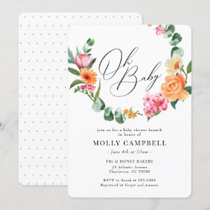 Convites Chá de fraldas de fundo tropical cor-de-rosa laran