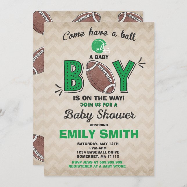 Convites Chá de fraldas de futebol Chá de fraldas desportiv (Frente/Verso)