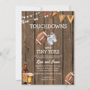 Convites Chá de fraldas de futebol do Wood Touchdown Tiny T
