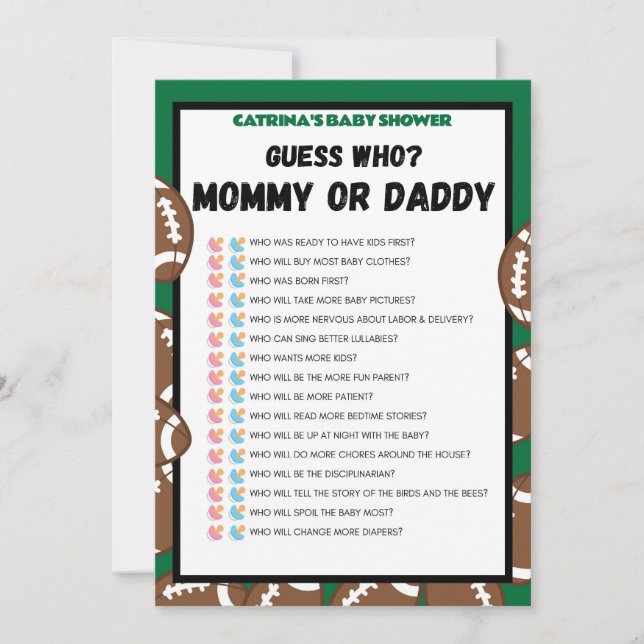 Convites Chá de fraldas de futebol, futebol - Nome editável (Frente)