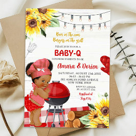Convites Chá de fraldas de Garota Afro- Red Gingham Baby-Q