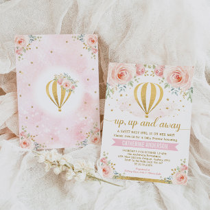 Convites Chá de fraldas de Garota Balão de Ar Quente para C