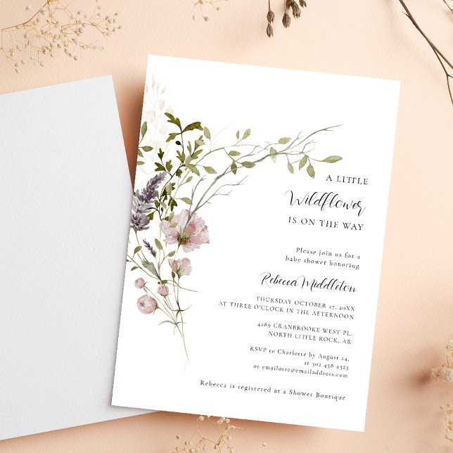 Convites Chá de fraldas de Garota Botânica de Flor Selvagem (Wildflower Botanical Girl Baby Shower Invitation)