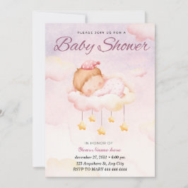 Convites Chá de fraldas de Garota Cinza com Gradação de Águ