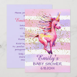 Convites Chá de fraldas de Garota de Água Magica do Unicórn