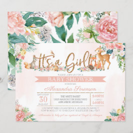 Convites Chá de fraldas de Garota de Animais Florestais Ado