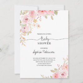 Convites Chá de fraldas de Garota de Aquarela Rosa Floral