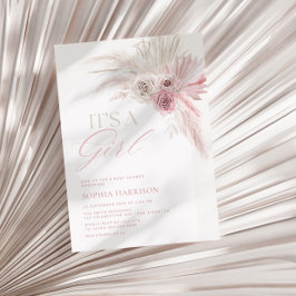 Convites Chá de fraldas de Garota de Arco Rosa Suave