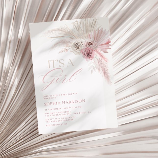 Convites Chá de fraldas de Garota de Arco Rosa Suave (Criador carregado)