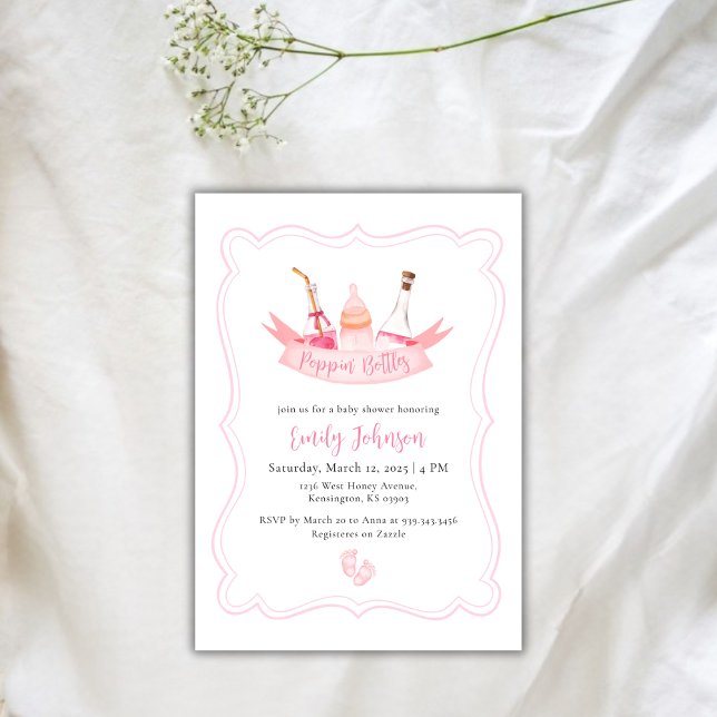 Convites Chá de fraldas de Garota de Champanhe de Garrafas (Poppin Bottles Champagne Girl Baby Shower Invitation)