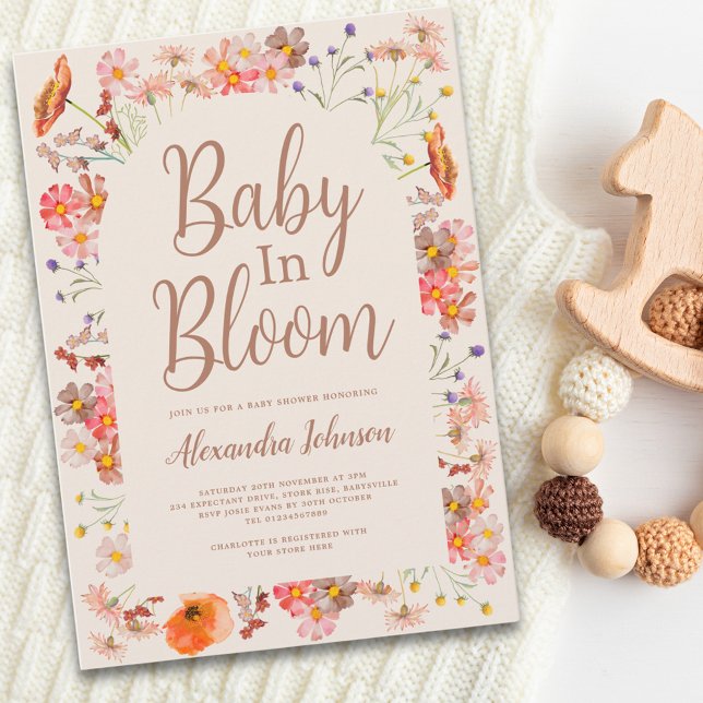 Convites Chá de fraldas de Garota de Flor Selvagem (Fall floral baby in bloom gender neutral baby shower invitation )